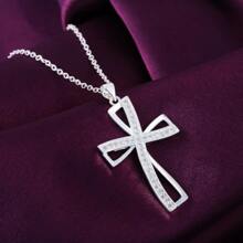 Beautiful Silver Necklace - Cross With White CZ Crystals Silver - Silver - View 3
