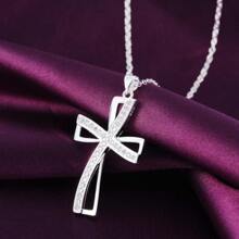 Beautiful Silver Necklace - Cross With White CZ Crystals Silver - Silver - View 4