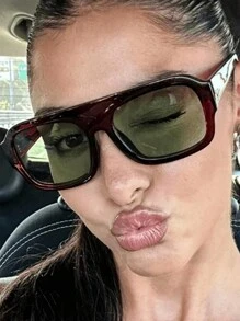 Gafas de moda con doble puente cuadrado vintage, gafas de lente de océano de alta gama retro para fiestas de playa al aire libre, gafas de moda de estilo callejero para mujeres, accesorios de playa para mujeres, para verano, playa, vacaciones, al aire libre y viajes