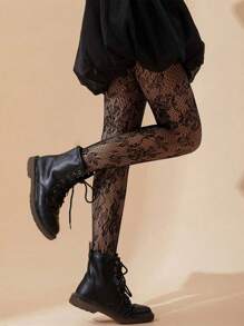1pc High Elastic Vertical Striped Fishnet Tights, Fashion Sexy Black Mesh Pantyhose For Halloween Costume