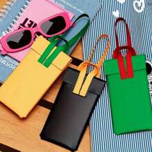 1pc Faux Leather Glasses Bag, Matching Color Design, Portable Glasses Bag With Drawstring Closure - Suitable For Reading Glasses And Regular Glasses, Gender Reveal Party, Perfect For Birthdays, Weddings, Parties, The Perfect Gift For Colleagues, Friends, And Family, Back To School