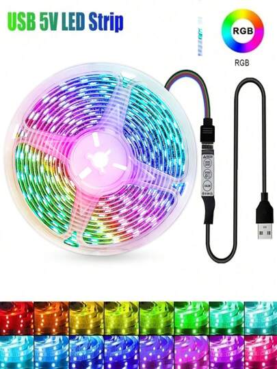 1pc 5v Rgb5050 Led Strip With USB And Three-key Control For Colorful Tv Background Decorative Light For Living Room And Bedroom Ambience