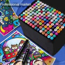 彩色双头酒精基艺术马克笔，24/48/60/80/168 色永久性马克笔加无色混合器，微尖笔，儿童成人着色马克笔袋（包装随机） - 黑色 - 查看 1