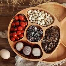 1 pieza Bandeja de estilo país de madera de acacia - Cesta de almacenamiento de madera redonda, adecuada para bocadillos, frutas y postres | Organizador de cocina y accesorio de decoración para el comedor - Color caoba - Ver 6