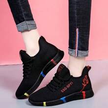 Teenager's Lightweight Mesh Breathable Sports Shoes, Fashion Flat Tennis Shoes For Couples - 紅色 - 查看 8