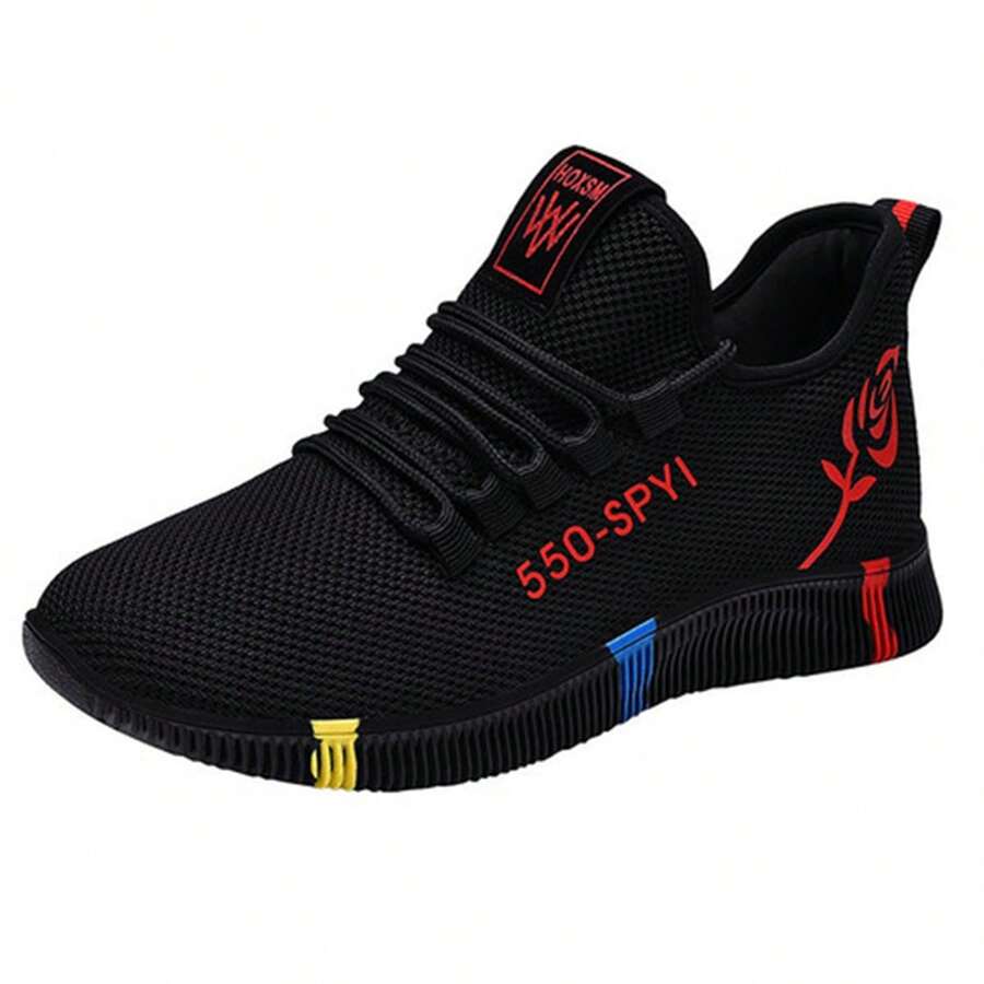 Teenager's Lightweight Mesh Breathable Sports Shoes, Fashion Flat Tennis Shoes For Couples - 紅色 - 查看 1