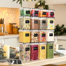 Storage Boxes With Lid Airtight Set Of 16, Free, Storage Box With Lid, Mothproof Kitchen Organizer Cornflakes Cereal Flour Storage, Storage Container With Labels