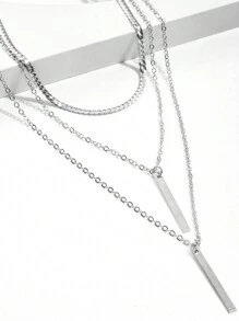 17KM 1 pieza Collar de multicapa con colgante de garra única minimalista de moda, cadena tipo hueso de serpiente, adecuado para vacaciones, fiestas, citas, uso diario - Plateado - Ver 3