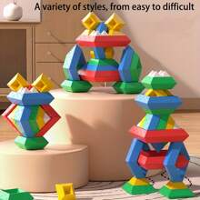 Bloques apilables en forma de pirámide para niños - Juguetes educativos, desarrollan habilidades sensoriales, pensamiento creativo y reconocimiento de formas - Conjunto colorido y divertido para construir torres - Multicolor - Ver 1