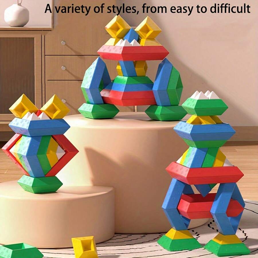 Bloques apilables en forma de pirámide para niños - Juguetes educativos, desarrollan habilidades sensoriales, pensamiento creativo y reconocimiento de formas - Conjunto colorido y divertido para construir torres - Multicolor - Ver 1