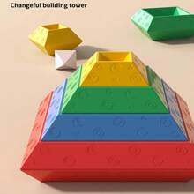 Bloques apilables en forma de pirámide para niños - Juguetes educativos, desarrollan habilidades sensoriales, pensamiento creativo y reconocimiento de formas - Conjunto colorido y divertido para construir torres - Multicolor - Ver 6