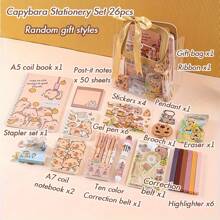 Set de regalo de papelería con Capibara de 16/26 piezas que incluye cuaderno, bolígrafos y artículos de estudio esenciales para estudiantes y amantes de los animales - Multicolor - Ver 5