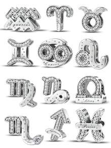 1 Stück modischer 925er Sterling Silber Charm Perle mit 12 Sternzeichen, geeignet für Frauen Armbänder Armreifen DIY Schmuckherstellung und Alltags Outfit Accessoires Dekoration für Mädchen