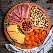 1 pieza Bandeja de estilo país de madera de acacia - Cesta de almacenamiento de madera redonda, adecuada para bocadillos, frutas y postres | Organizador de cocina y accesorio de decoración para el comedor - Color caoba - Ver 7