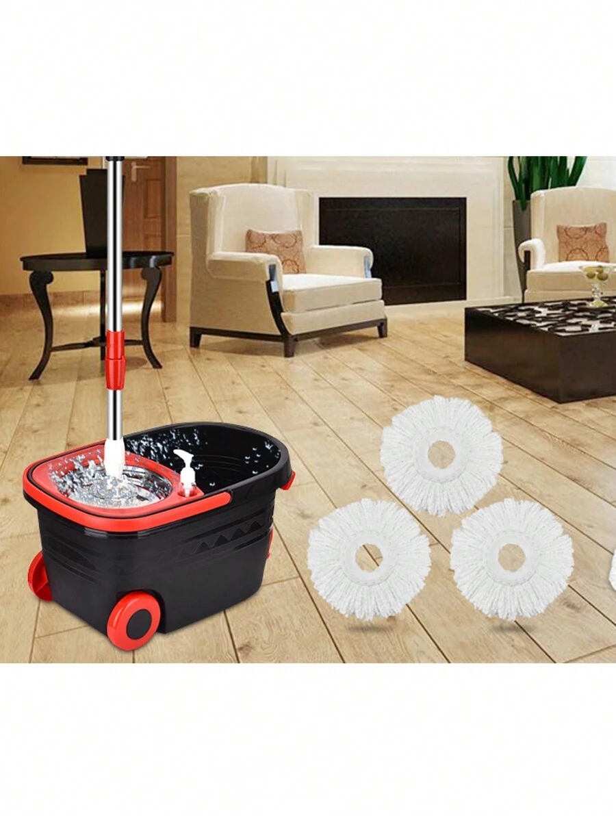 Mop And Bucket Set, 360° Spin Mop And Bucket With Wringer Set On Wheels With 3 Microfiber Mop Refills, Stainless Steel 61" Extended Handle Spinning Mop Bucket System For Floor Cleaning - 黑色 - 查看 1