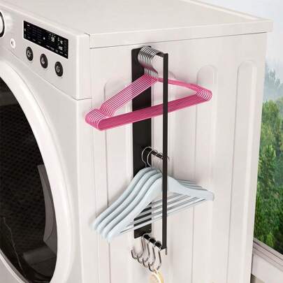1pc Black Clothe Hanger Storage Rack, Magnetic Washing Machine Side Mount Bath Clothes Organizer Holder,Spring,Minimalist,Summer Tops
