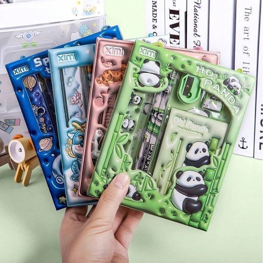 Juego De Papelería Escolar Dibujos Animados 3D Con Libreta Lápices