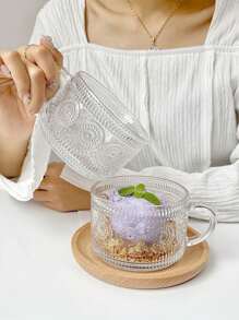 Set de 3 piese, ceașcă pentru mic dejun (cană + lingură + capac), ceașcă de ovăz, ceașcă din sticlă transparentă cu mâner, ceașcă cu lapte de iaurt de înaltă calitate, bucătărie, sufragerie, uz casnic - cupa de floarea soarelui - Vizualizare 3