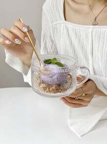 Set de 3 piese, ceașcă pentru mic dejun (cană + lingură + capac), ceașcă de ovăz, ceașcă din sticlă transparentă cu mâner, ceașcă cu lapte de iaurt de înaltă calitate, bucătărie, sufragerie, uz casnic - cupa de floarea soarelui - Vizualizare 4