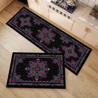 1pc Long Area Rug Made Of Crystal Velvet With Bohemian Style Pattern, Anti-Slip, Shock Absorbent, Easy To Clean, Cushioning Effect, Suitable For Kitchen, Dining Room, Bar Home Bathroom Decor Floor Carpet Outdoor Rug Door Mat Fall Decor Bathroom Accessories Back To School Entryway Decor