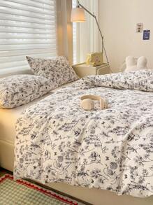 3pcs/Set Vintage Ditsy Floral Bedding Set, Includes 1 Duvet Cover & 2 Pillowcases, Casual Feminine Style Quilt Cover (Without Comforter & Pillow Inserts), Pillowcases Cut Randomly - Blue and White - View 7