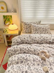 3pcs/Set Vintage Ditsy Floral Bedding Set, Includes 1 Duvet Cover & 2 Pillowcases, Casual Feminine Style Quilt Cover (Without Comforter & Pillow Inserts), Pillowcases Cut Randomly - Blue and White - View 5