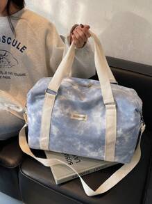 Bolsa de viaje plegable de gran capacidad y peso ligero, bolsa de viaje de poliéster con bloques de color y tacto premium - Azul - Ver 3