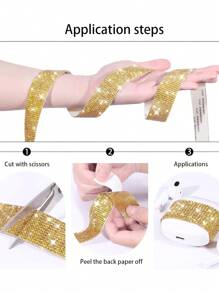 1 码自粘闪亮水晶水钻钻石丝带、圣诞装饰水钻闪光贴纸、DIY 汽车电脑化妆台工艺品、婚礼派对装饰贴纸包装卷、2mm 水钻生产工艺（红色/银色/粉色/金色）