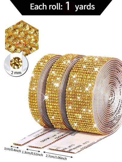 1 Yards Self-Adhesive Sparkling Crystal Rhinestone Diamond Ribbon, Christmas Decoration Rhinestone Glitter Sticker, DIY Car Computer Makeup Table Crafts, Wedding Party Decoration Sticker Packaging Roll, 2mm Rhinestone Process(Red/Silver/Pink/Golden)