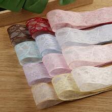 复古双层蕾丝薄纱丝带、服装、太阳帽礼盒花卉装饰蝴蝶结 DIY 发饰装饰情人节 - 彩色 - 查看 2