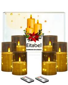 LED Flameless Candles With Remote, Battery Operated LED Candles With Embedded Star String, Acrylic Pillar Candle Suitable For Home Decoration, 6 Pcs Flickering Fake Candles (D 3"*H 4"/5"/6") - Xám - Xem 7