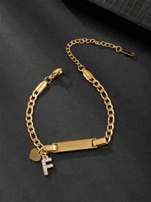 1 件个性化首字母吊饰心形手链适合青少年可调节不锈钢字母手链首字母 A 到 Z 腕链
