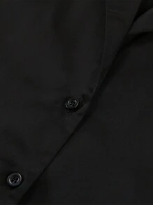 Women's Satin Button-Up Lounge Set With Relaxed Shirt And Wide-Leg Pants - Black - View 6