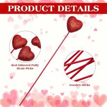 10pcs Glitter Foam Hearts Picks - Red/Pink Sparkly Foam Hearts Stems Wooden Glitter Heart Picks Puffy Heart Topper - For Valentine's Day, Weddings & Flower Arrangements - Perfect For DIY Decorations & Party Favors