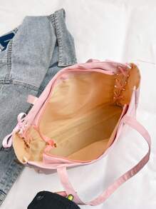 1 件轻便可折叠个性化定制名称/徽标/文字/图片纯色绳结设计帆布包教师/生日礼物化妆包迷你洗漱包男女度假和返校