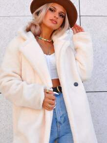 Manteau Teddy Femme Effet Peau de Mouton – Manteau classique moelleux avec col à revers et poches, Design Chic et Chaud, Parfait pour l'école, l'université, le travail, l'Automne/Hiver.