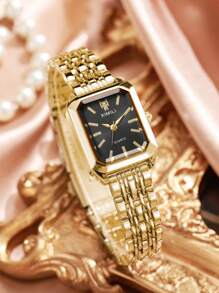 2pcs/Set Women's Luxury Slim Square Dial Steel Band Fashion Minimalist Quartz Wristwatch, Stylish & Elegant, No Watch Box Included - Gold - View 10