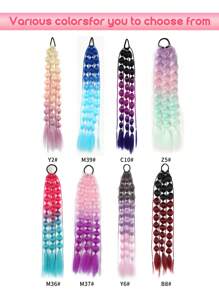 1pc Long Gold, Pink, Blue, Purple, Green, Grey, Red, Black Multicolor Braided Ponytail + Bubble Ponytail Hair Extensions 24 Inch Wrap Around Ponytail Fluffy Ponytail Extensions Curly Braided Straight Textured Hairband Ponytail For Women Daily Use - Multicolor - View 3