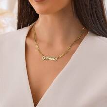 Collier personnalisé avec chaîne gourmette plaqué or 18 carats. Collier avec nom personnalisé en acier inoxydable. Cadeau de couple
