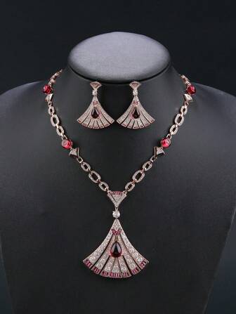 1 Set Of 3pcs Luxury Cubic Zirconia Jewelry Necklace & Earrings Set, Fashion Personalized Necklace Matching Dress Accessories, Gift For Holiday, Birthday, Valentine's Day