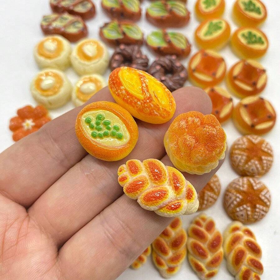 10/30/50pcs Mixed Bread & Hot Dog Resin Charms Set - DIY Craft Accessories, Suitable For Phone Cases, Hair Clips, Photo Frames, Etc. - Creative Food Theme Decoration - Multicolor - View 1
