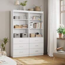 71" Tall Bookcases With 3 Large Drawers, 3 Tier Wooden Storage Bookshelf For Living Room Home Office, White - trắng - Xem 5