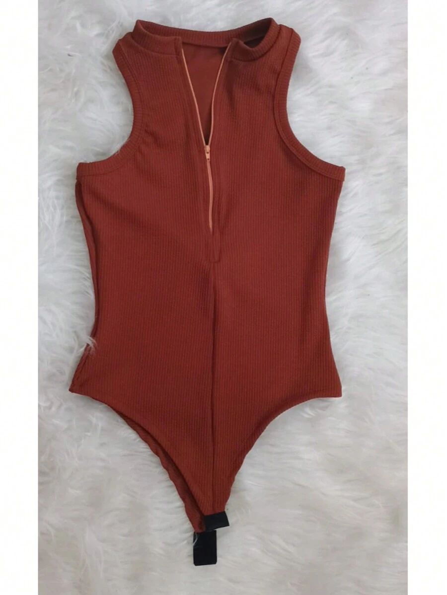 Ana Ruga Zipper Tank Top Fashion 2025 - Rust Brown - View 1