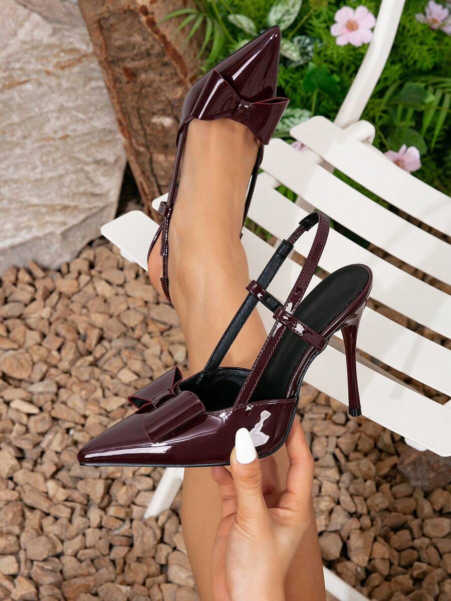 Nuevas sandalias rojas de mujer con tacón alto, tira y punta cerrada, de fácil deslizamiento, para primavera/verano - Color caoba - Ver 1