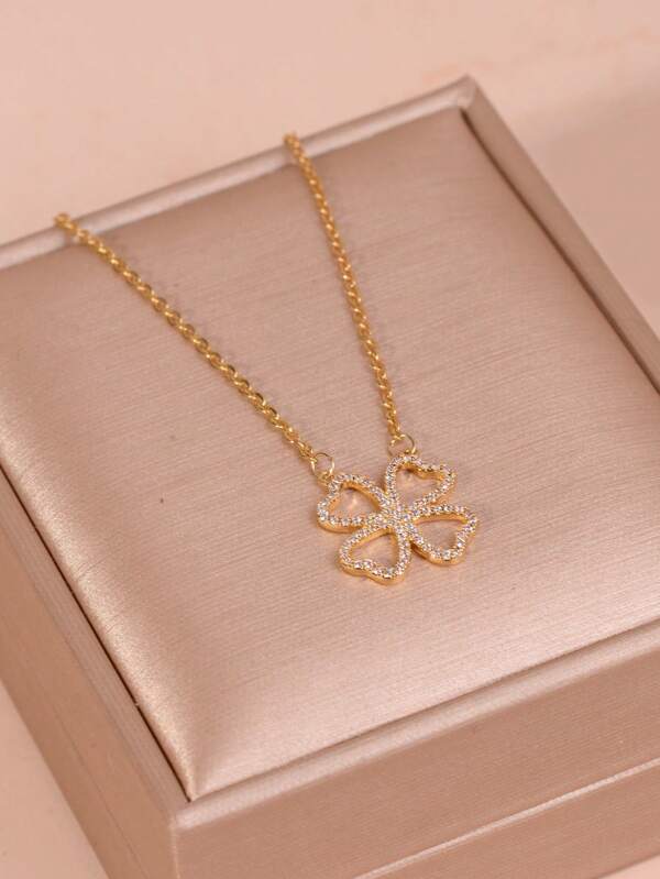 1 pezzo ciondolo collana con charm a forma di fiore e trifoglio vuoto, gioiello di moda da donna, adatto come regalo per varie occasioni, per andare al lavoro o sport