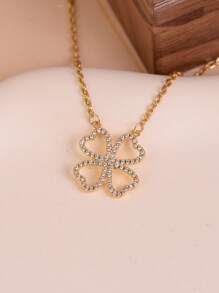 1 pezzo ciondolo collana con charm a forma di fiore e trifoglio vuoto, gioiello di moda da donna, adatto come regalo per varie occasioni, per andare al lavoro o sport