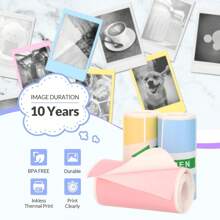 57mm Colorful Adhesive Sticker Paper For Thermal Printers, Compatible With Mini Pocket Printers, Self-Adhesive Printable Labels For Students, Professionals, And DIY - Multicolor - View 2