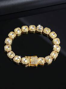 kuuioe 1pc Hiphop Round Rhinestone Fashionable Sparkling Unisex Chain Necklace, Party & Daily Wear Necklace & Bracelet