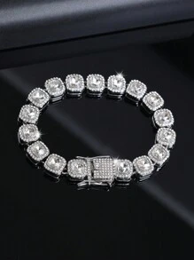 kuuioe 1pc Hiphop Round Rhinestone Fashionable Sparkling Unisex Chain Necklace, Party & Daily Wear Necklace & Bracelet