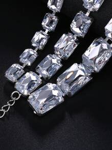 1pc Silver Multi-Layer Asymmetrical Crystal Bridal Wedding Necklace Jewelry Accessory - Silver - View 2
